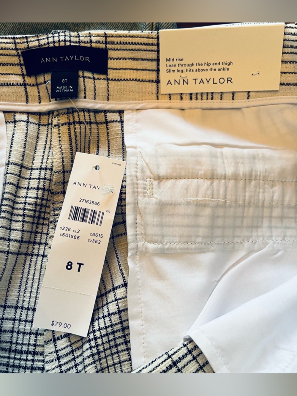 NWT Ann Taylor Cotton Crop Windowpane Plaid, 8 Tall/Long - Picture 7 of 8